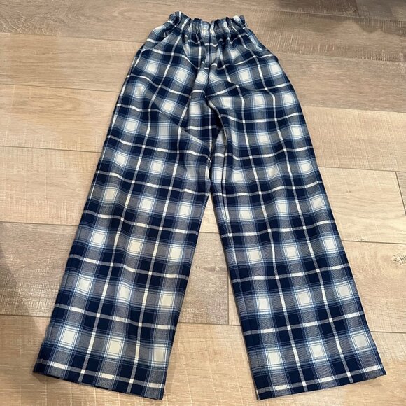 ZARA GIRLS PAPER BAG PANTS BLUE PLAID 11-12 POCKETS ELASTIC WAIST - Picture 1 of 11